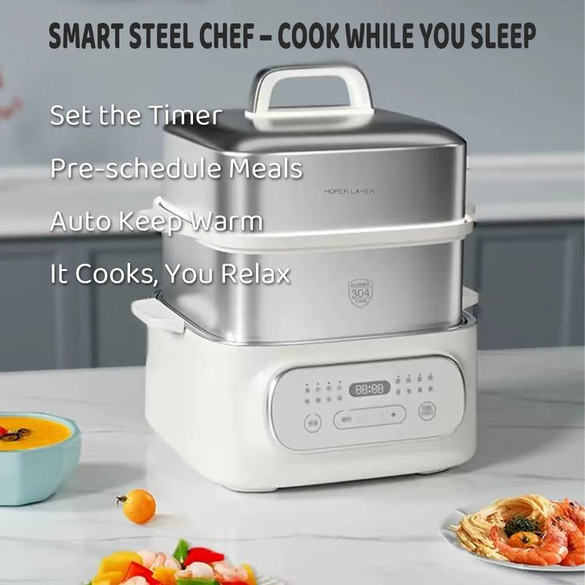 HOPER LAYER MULTIFUNCTIONAL THREE-LAYER STAINLESS STEEL STEAMER