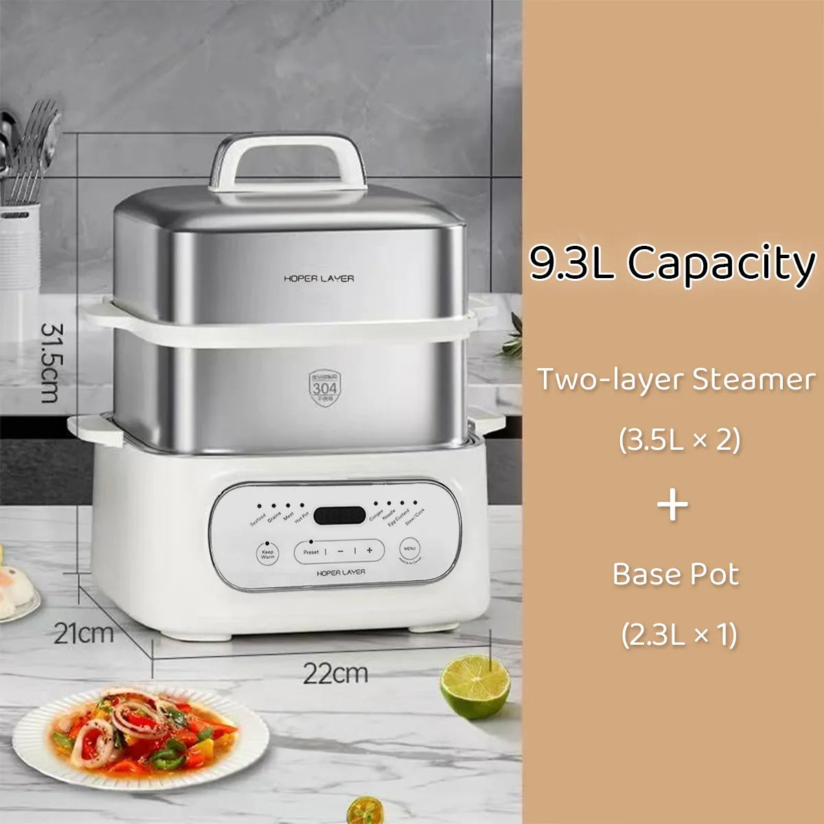 HOPER LAYER MULTIFUNCTIONAL THREE-LAYER STAINLESS STEEL STEAMER