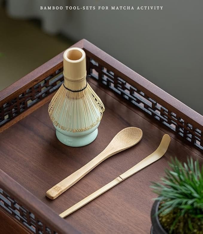 TRADITIONAL JAPANESE BAMBOO MATCHA WHISK & CERAMIC HOLDER SET