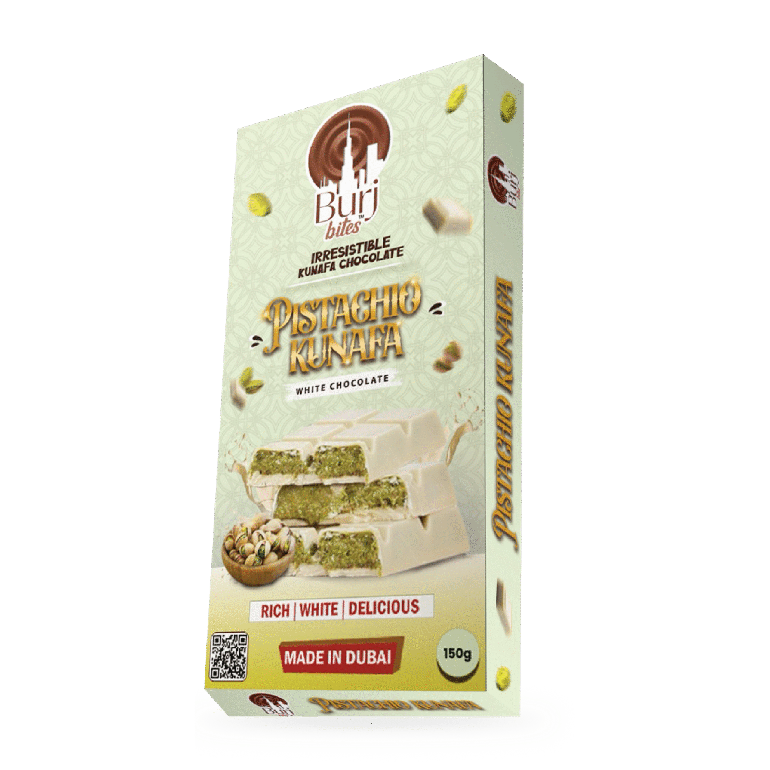 BURJ BITES DUBAI CHOCOLATE - PISTACHIO KUNAFA WHITE CHOCOLATE 150 G