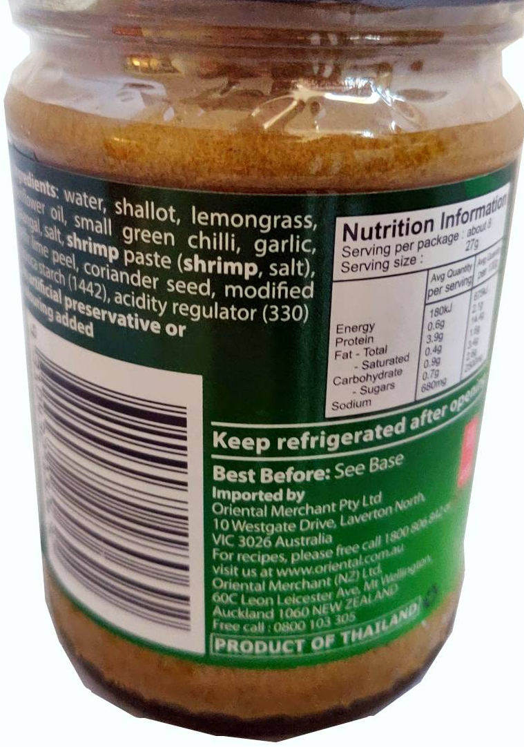 Valcom green curry paste ingredients sales