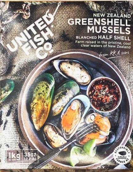 UNITED FISH CO NEW ZEALAND GREENSHELL MUSSELS HALF SHELL 1KG - Premium Co  Groceries 