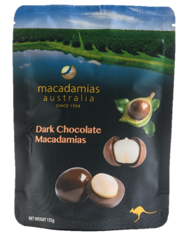 MACADAMIAS AUSTRALIA DARK CHOCOLATE MACADAMIAS 135 G - Premium Co  Groceries 